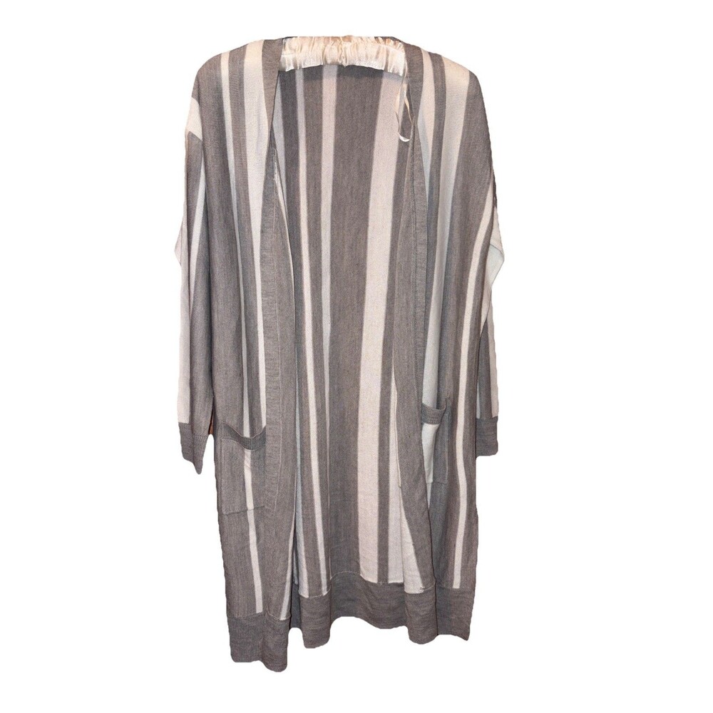 Sureve Japanese Brand Women's Open Front Cardigan Gray White Stripes Size M